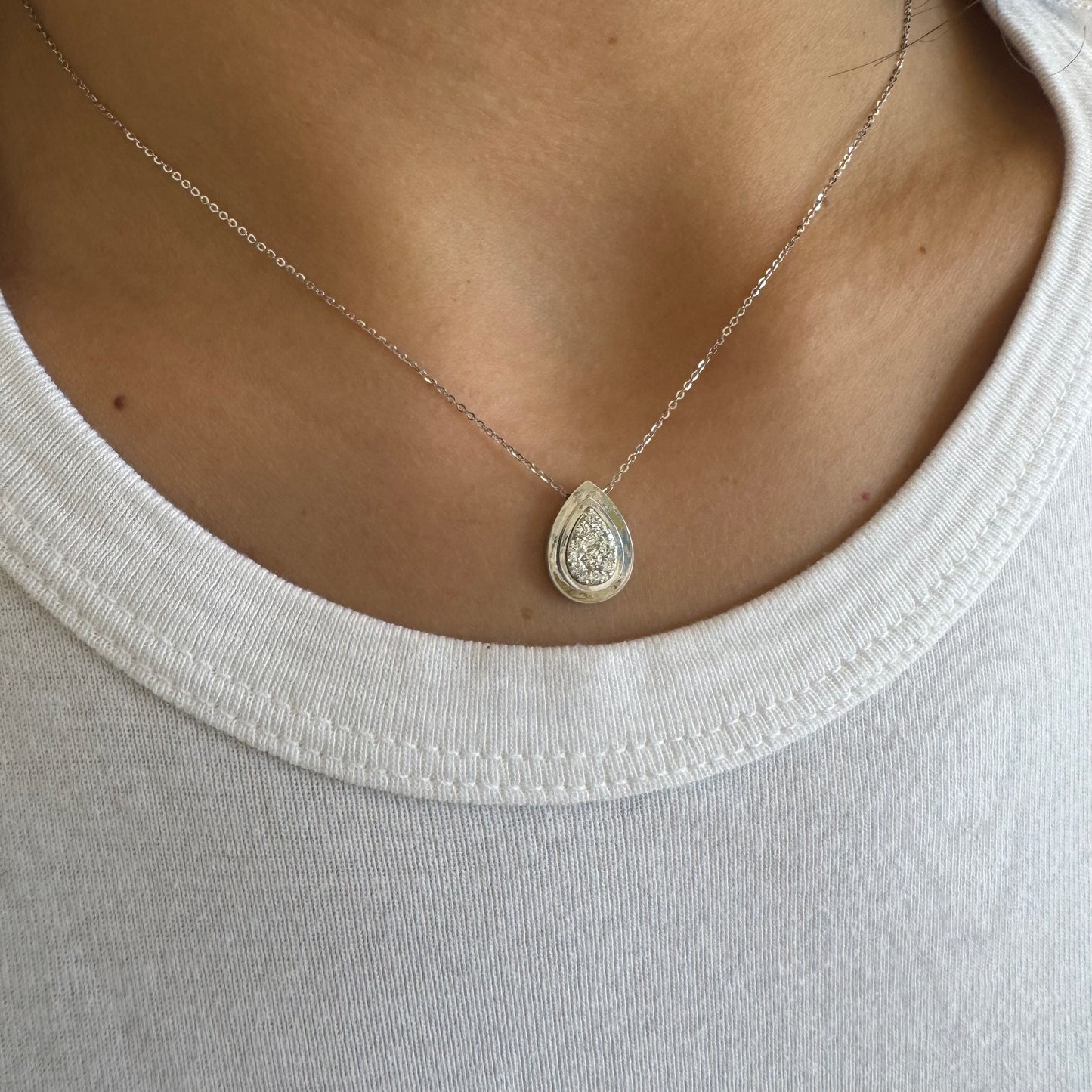 Pear Cluster W/ Gold Halo Necklace