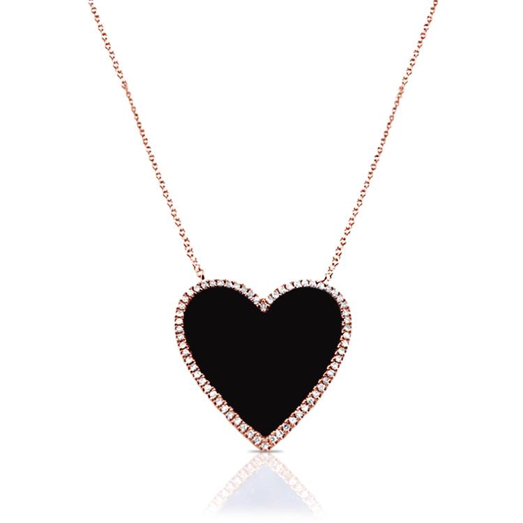 Jumbo Onyx Heart & Diamond Halo Necklace
