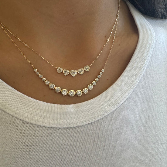 Curved 5 Diamond Cluster Hearts Necklace