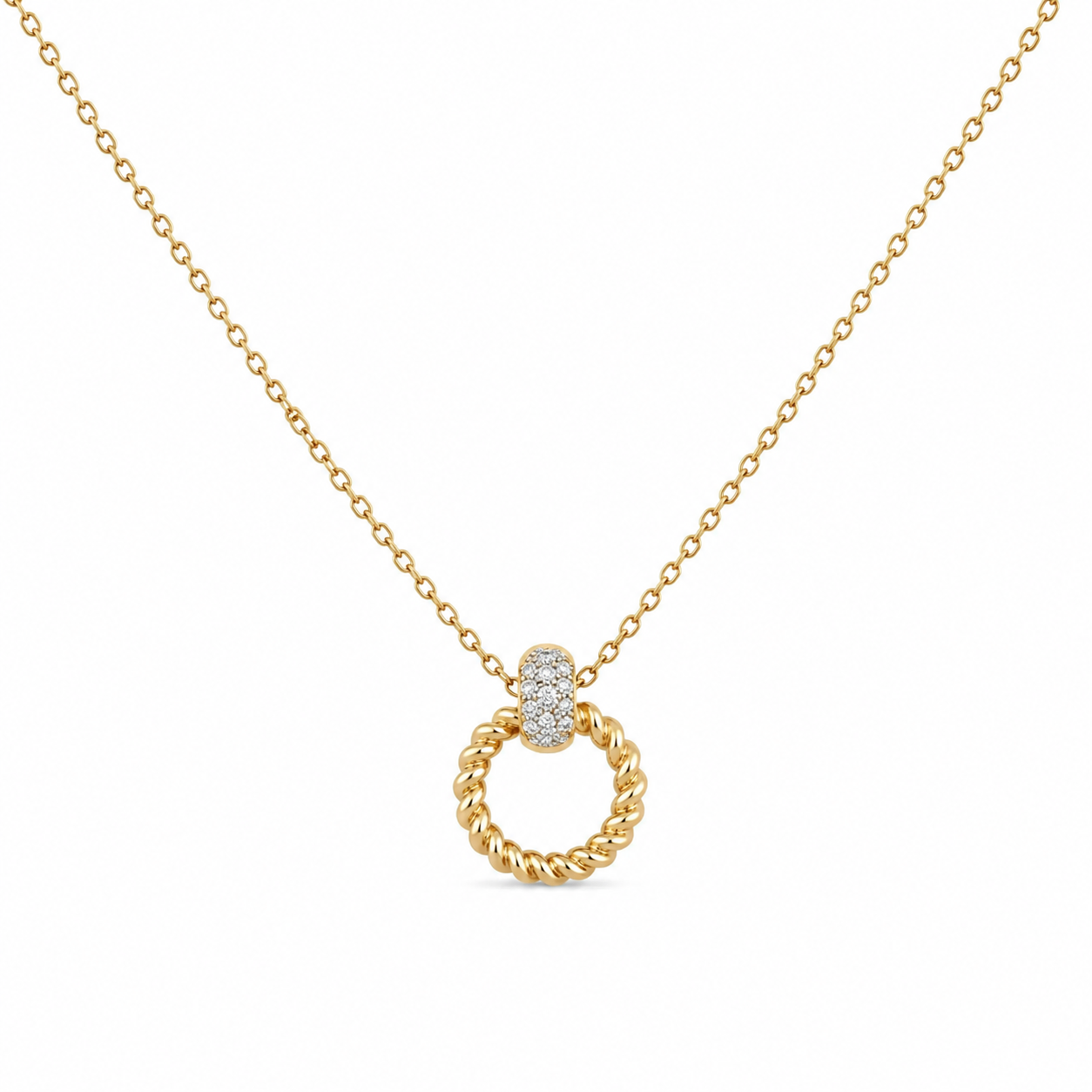 Textured Open Circle & Diamond Necklace