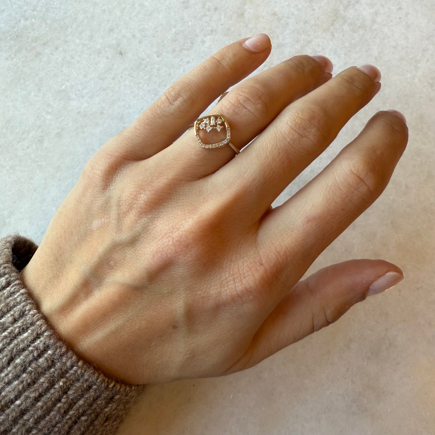 Open Diamond Square & Scattered Diamond Ring