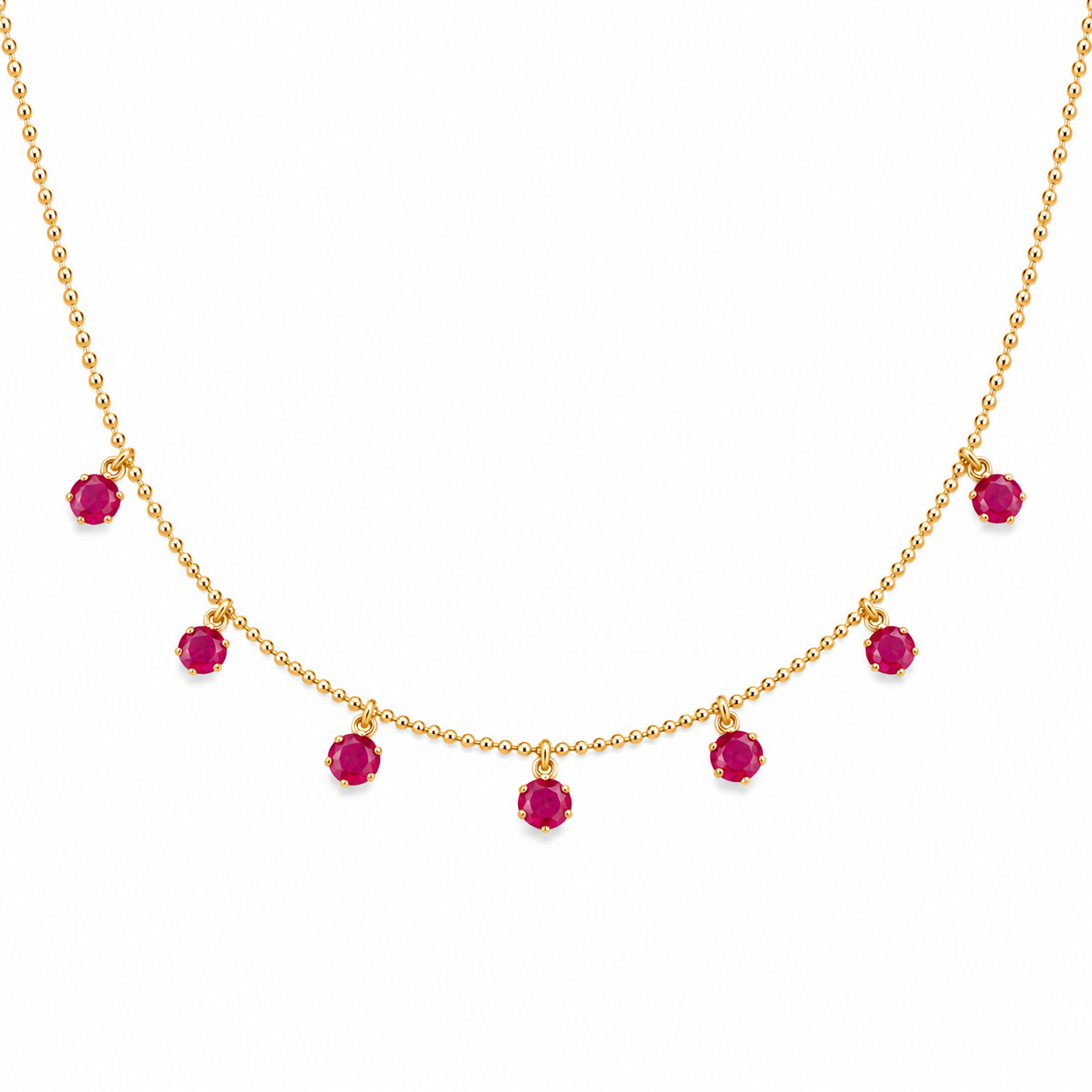 Gold Mini Ball Chain with Hanging Rubies