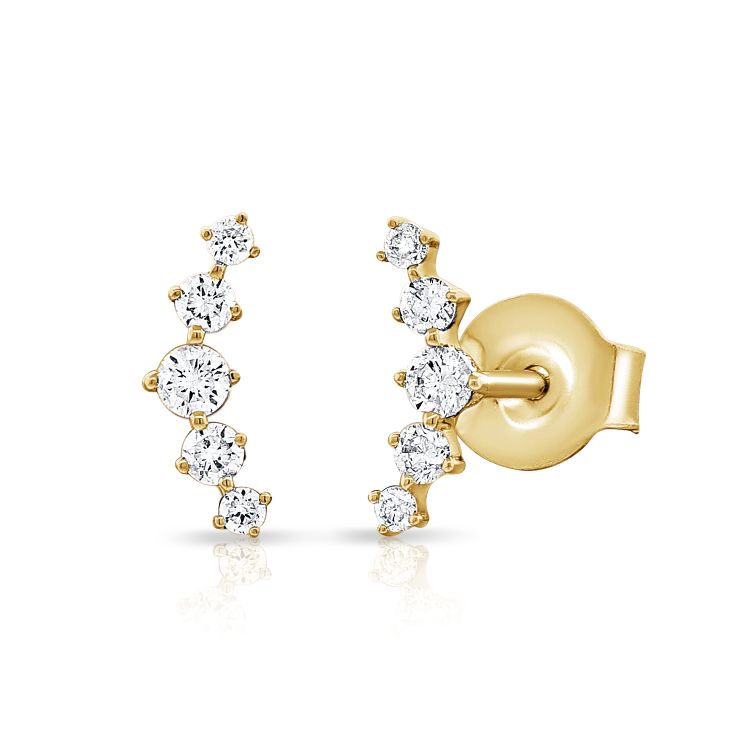 Dainty Graduated 5 Diamond Curved Earrings