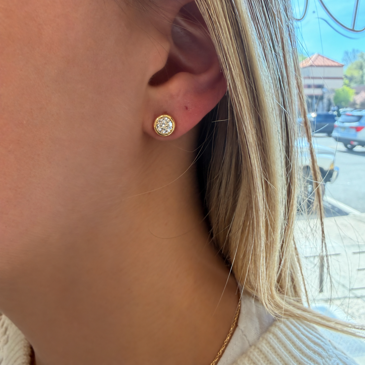Lab Round Bezel Diamond Earrings