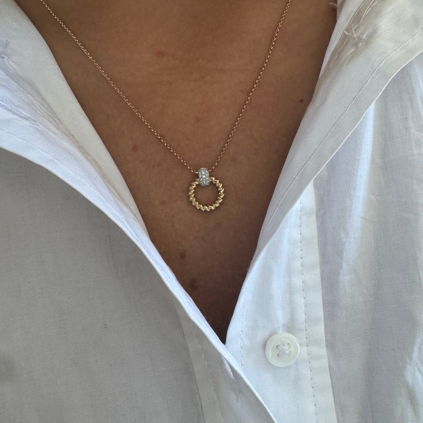 Textured Open Circle & Diamond Necklace