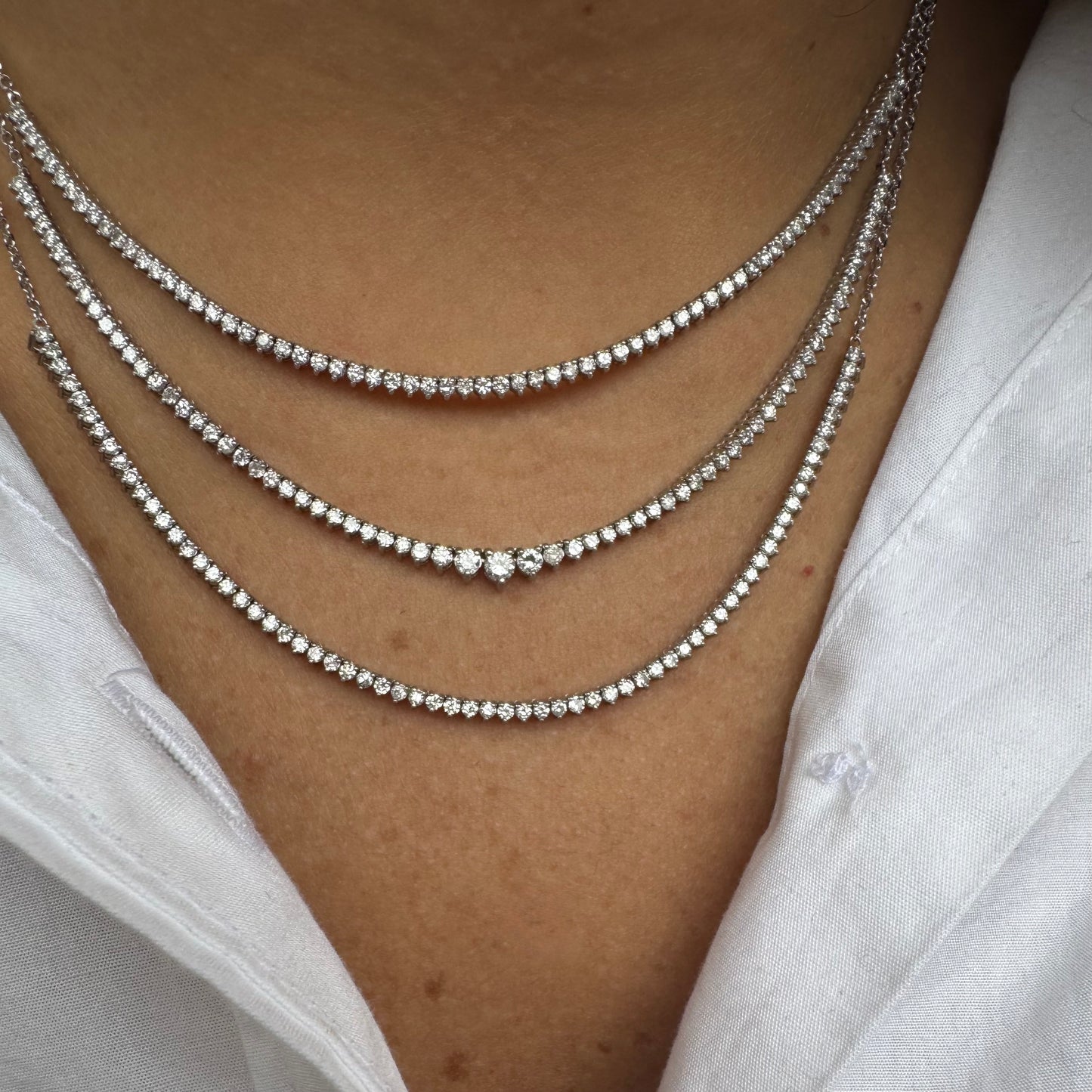 Partway 3 Prong Diamond Tennis Necklace