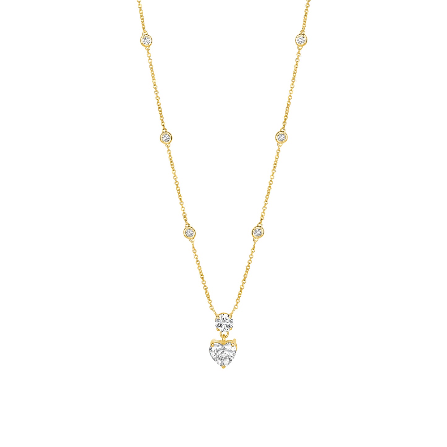 Lab Diamond By Yard Necklace With Round Diamond & Hanging Heart