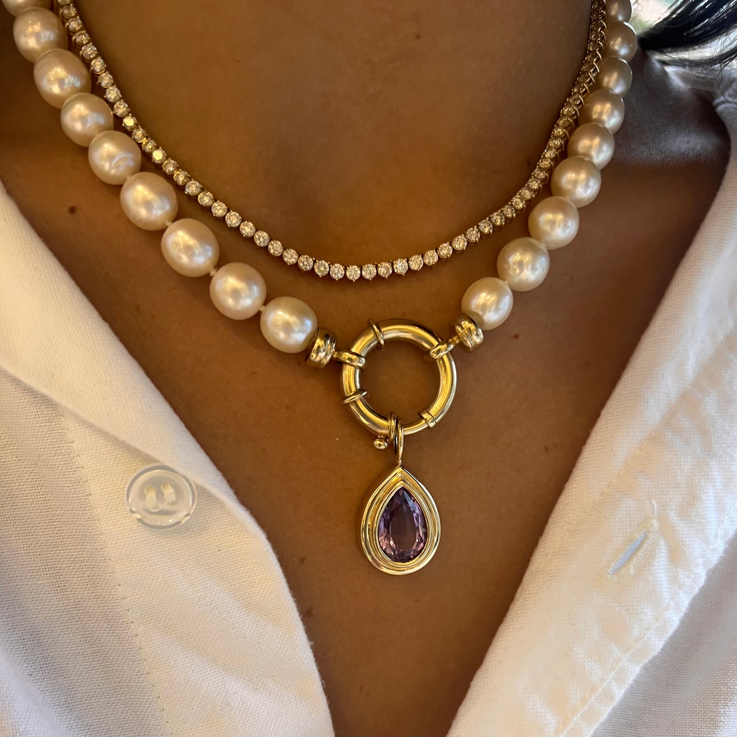 Double Bezel Charm with Pear Shaped Amethyst