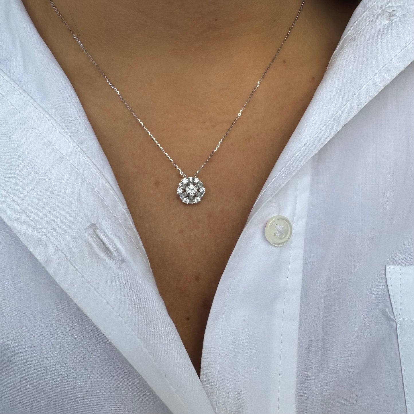 Baguette & Diamond Disc Necklace
