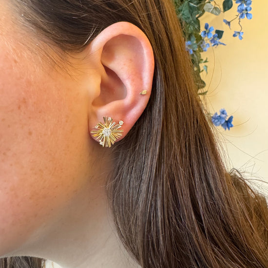Squared Gold Ray & Diamond Cluster Earrings