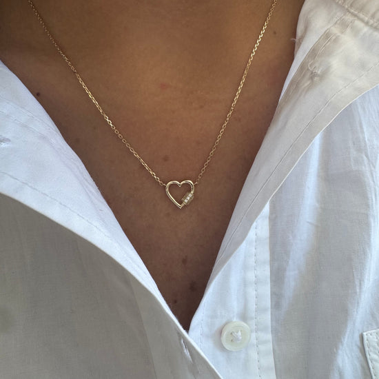 Mini Gold & Pave Diamond Heart Carabiner Necklace