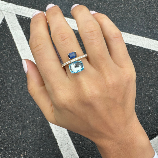 Pave Diamond Ring with Blue Topaz & Blue Sapphire