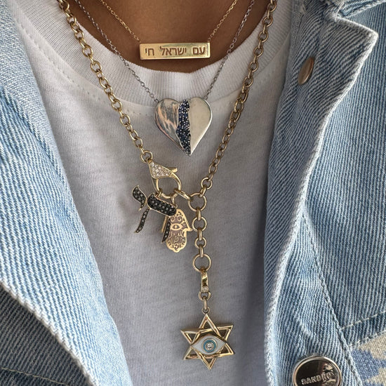 Gold & Blue Sapphire Israel is in my Heart Necklace