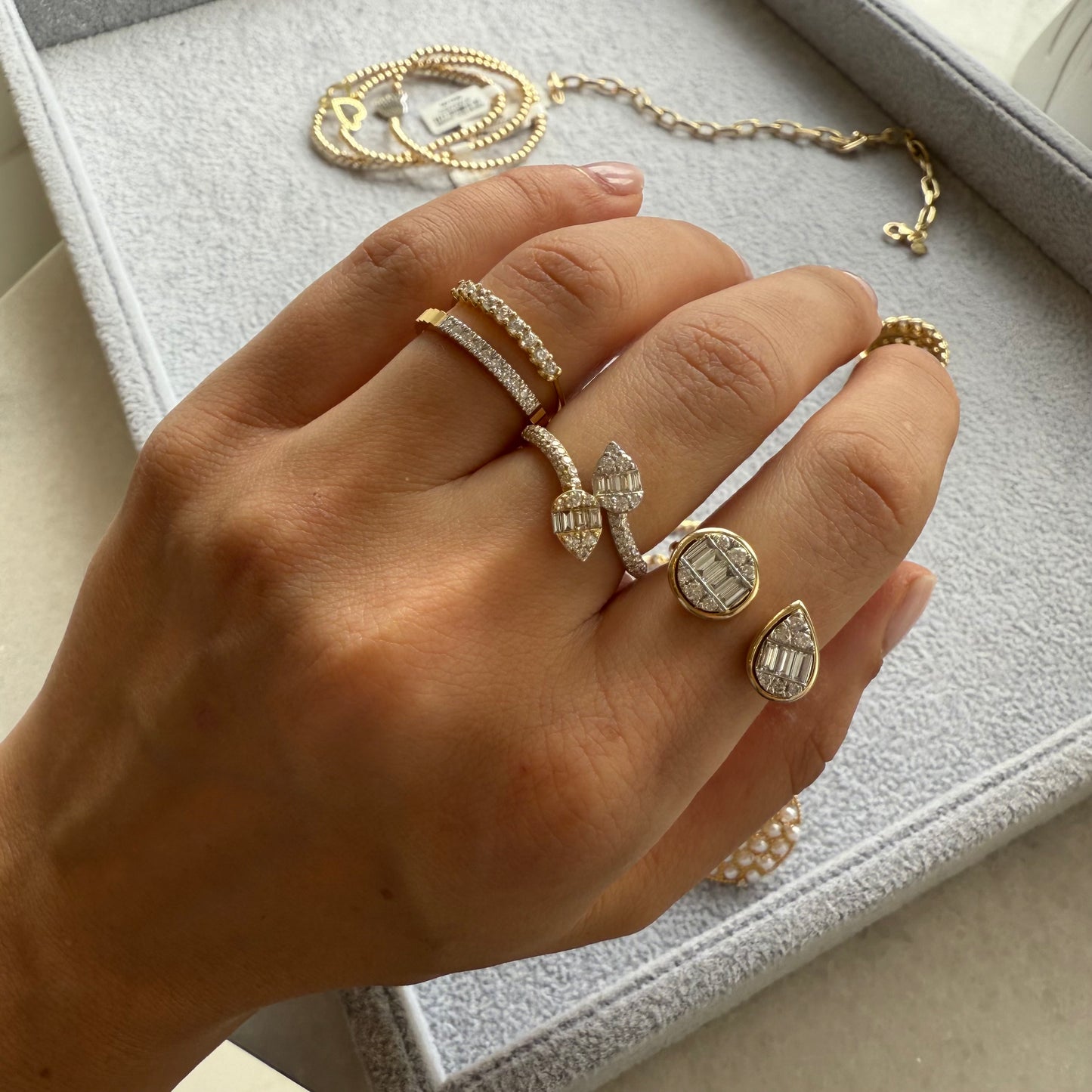 Cluster Diamond Bezel Pear & Round Ring