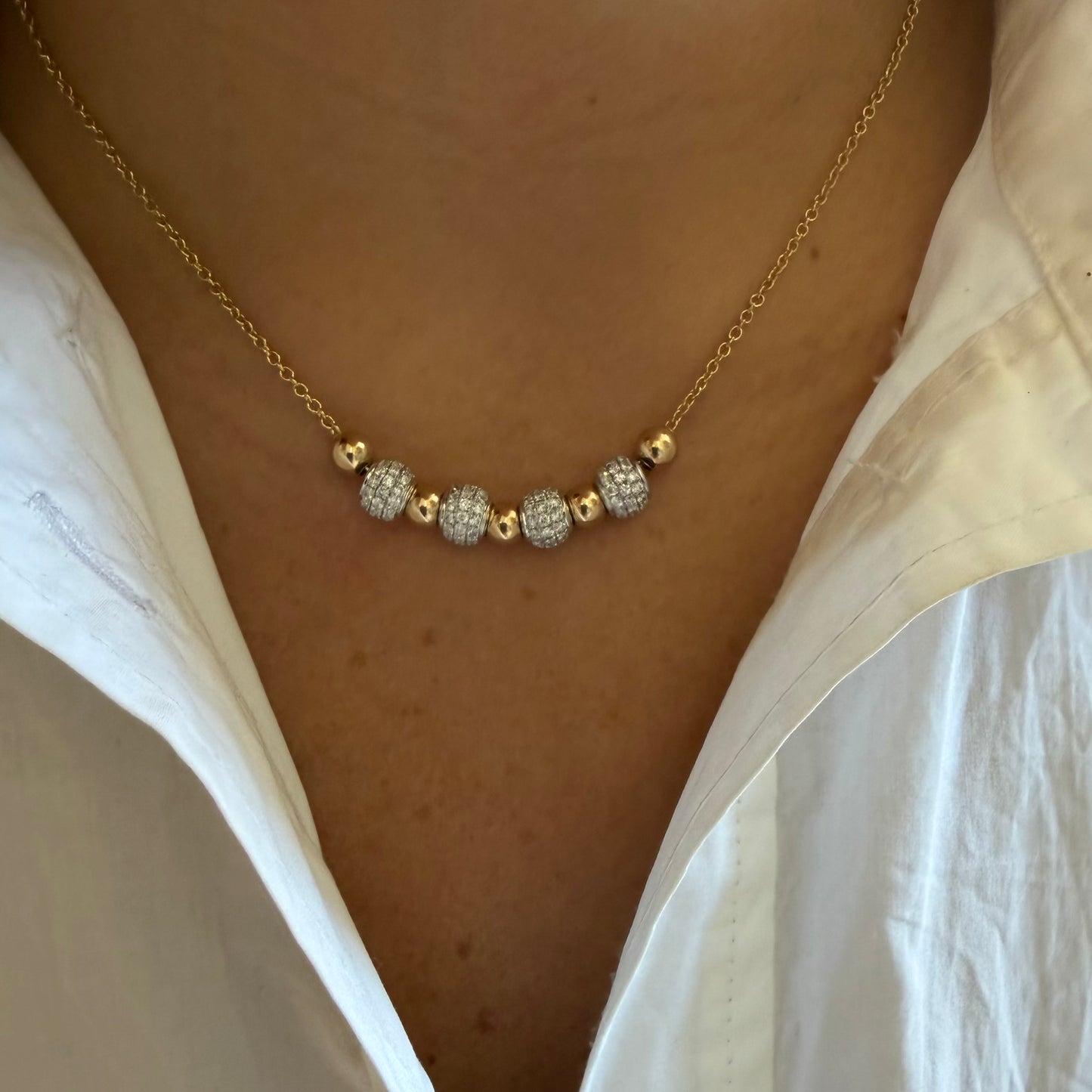 Sliding Diamond & Gold Balls Necklace