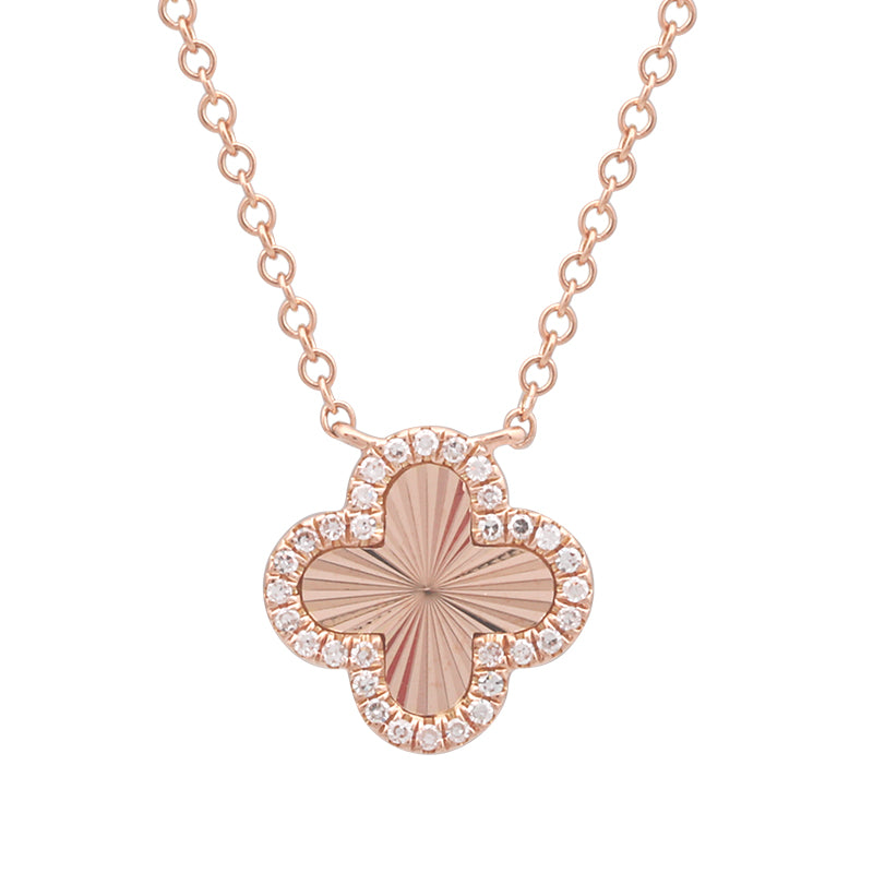 Mini Fluted Gold & Diamond Clover Necklace