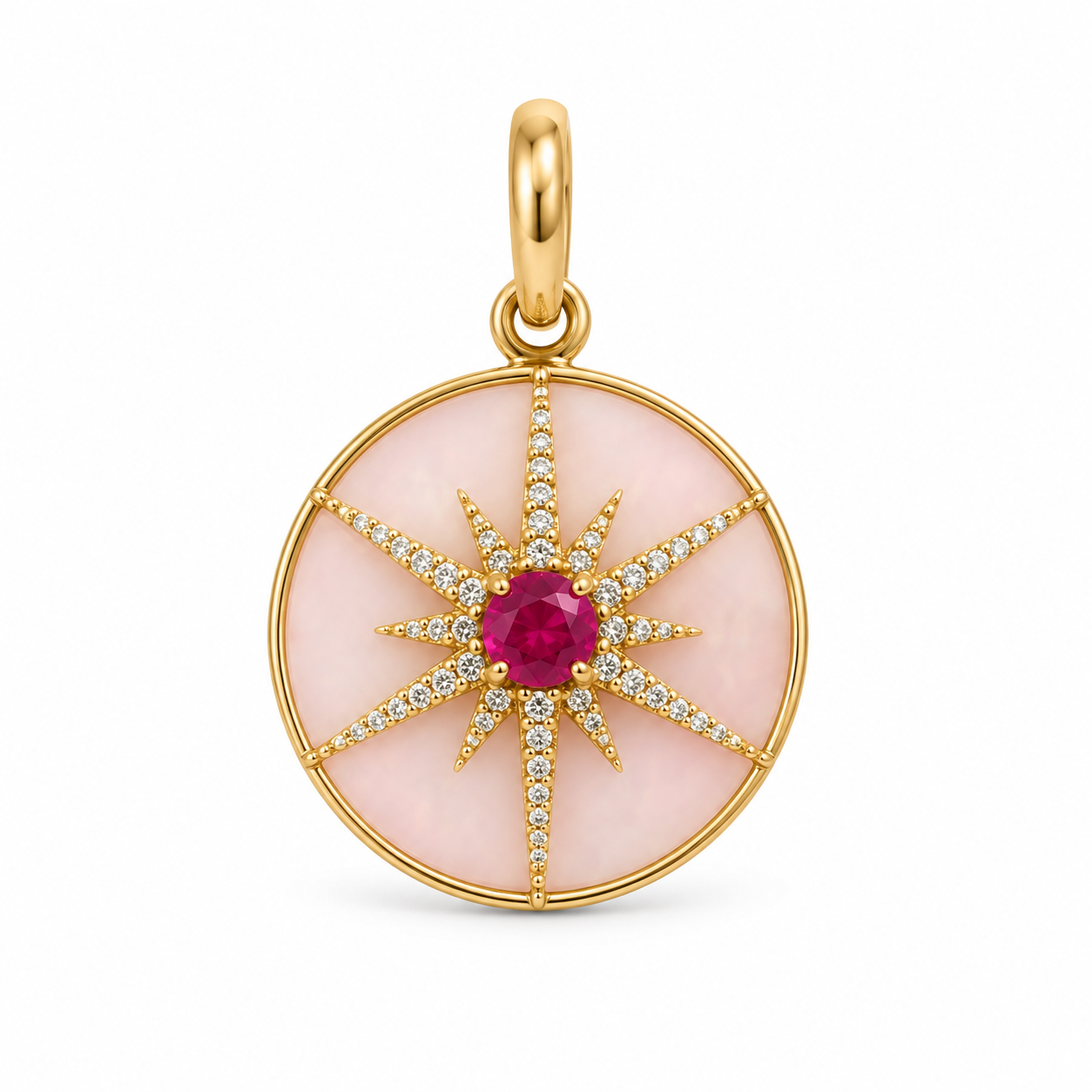 Pink Opal & Ruby Diamond Disc Charm