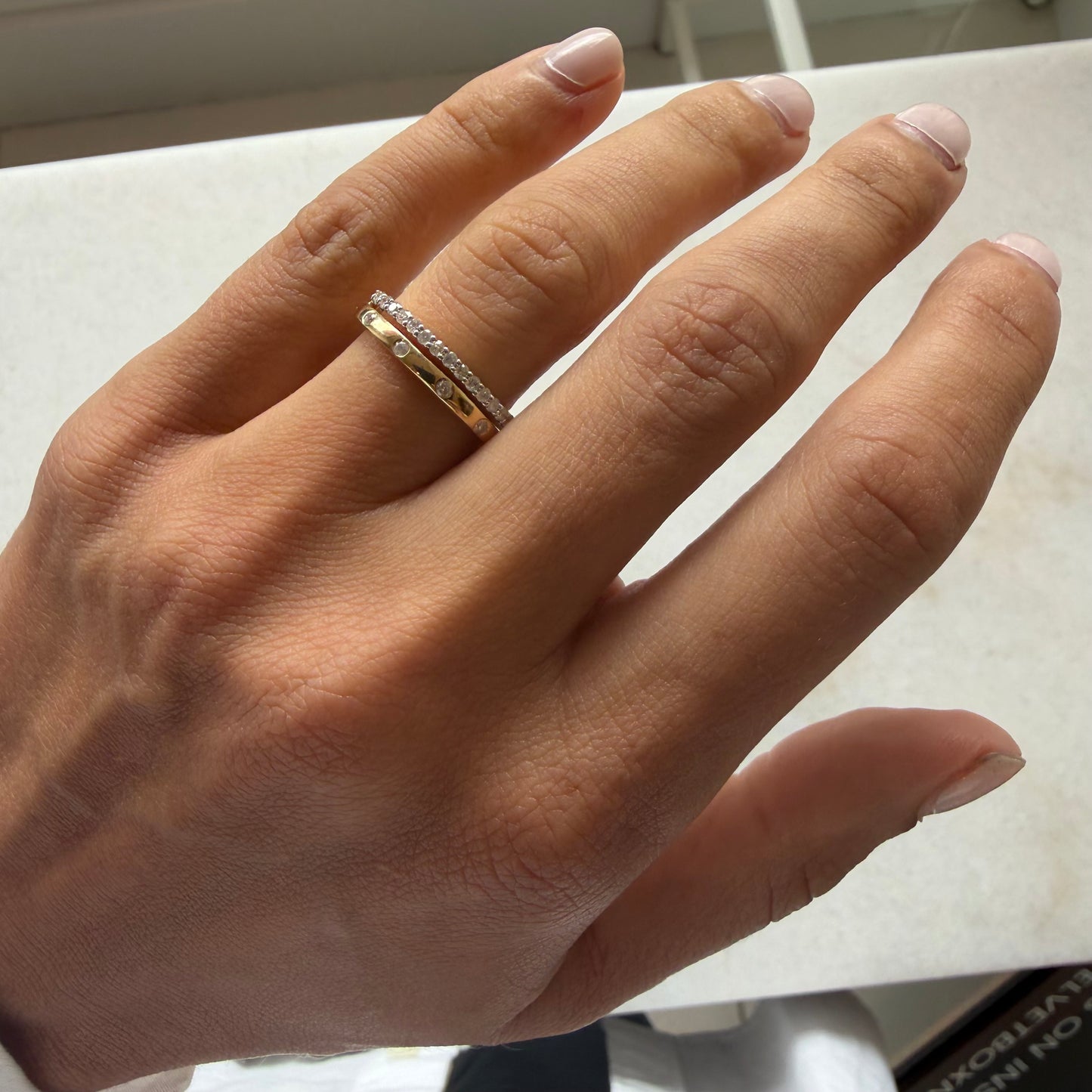 Double Row Pave Diamond & Gold Scattered Ring
