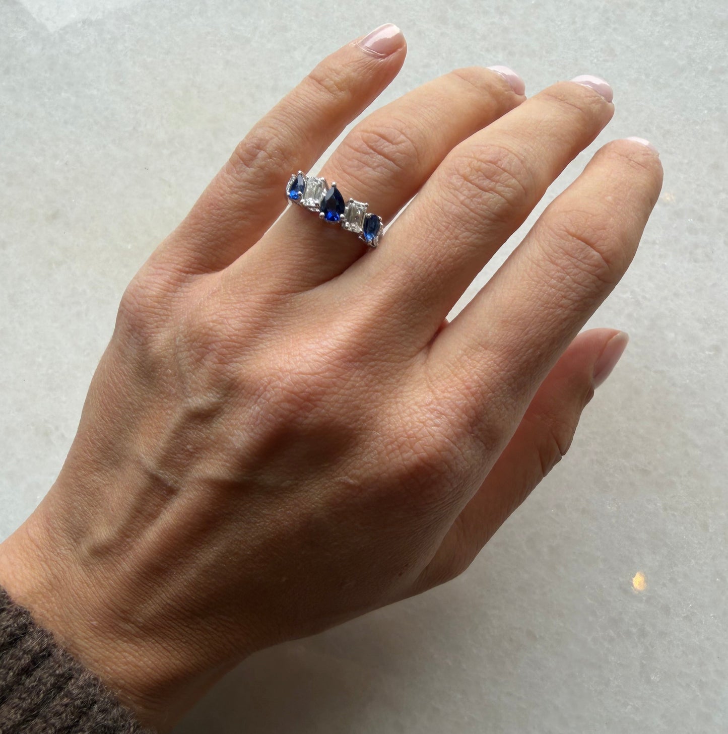 Halfway Lab Diamond & Blue Sapphire Mixed Shape Ring
