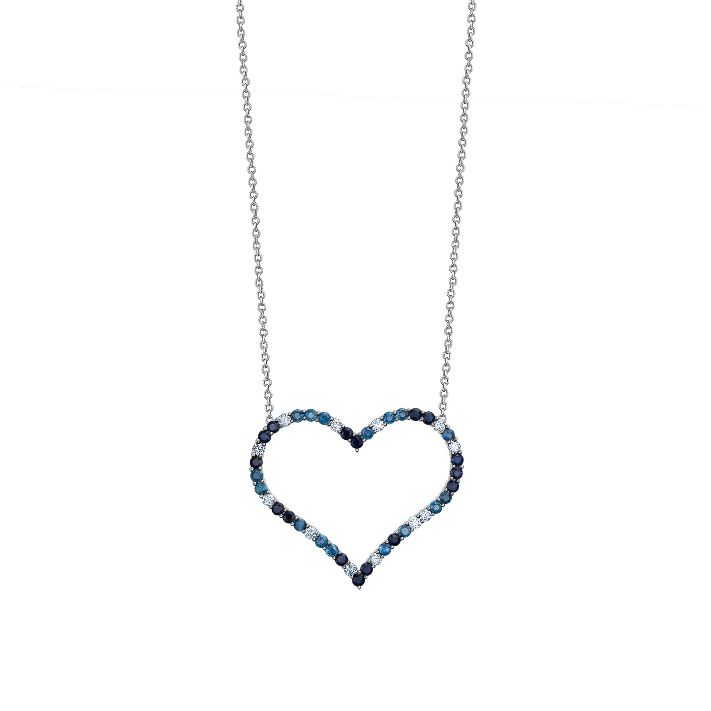 X-Large Open Diamond Heart Necklace, Blue Sapphire & Diamond Mix