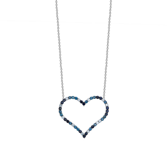 X-Large Open Diamond Heart Necklace, Blue Sapphire & Diamond Mix