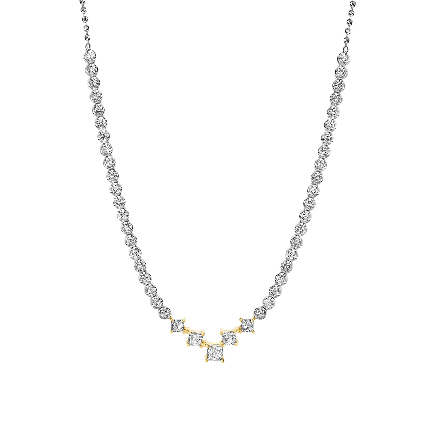 Lab Two-Tone Princess Cut & Buttercup Necklace