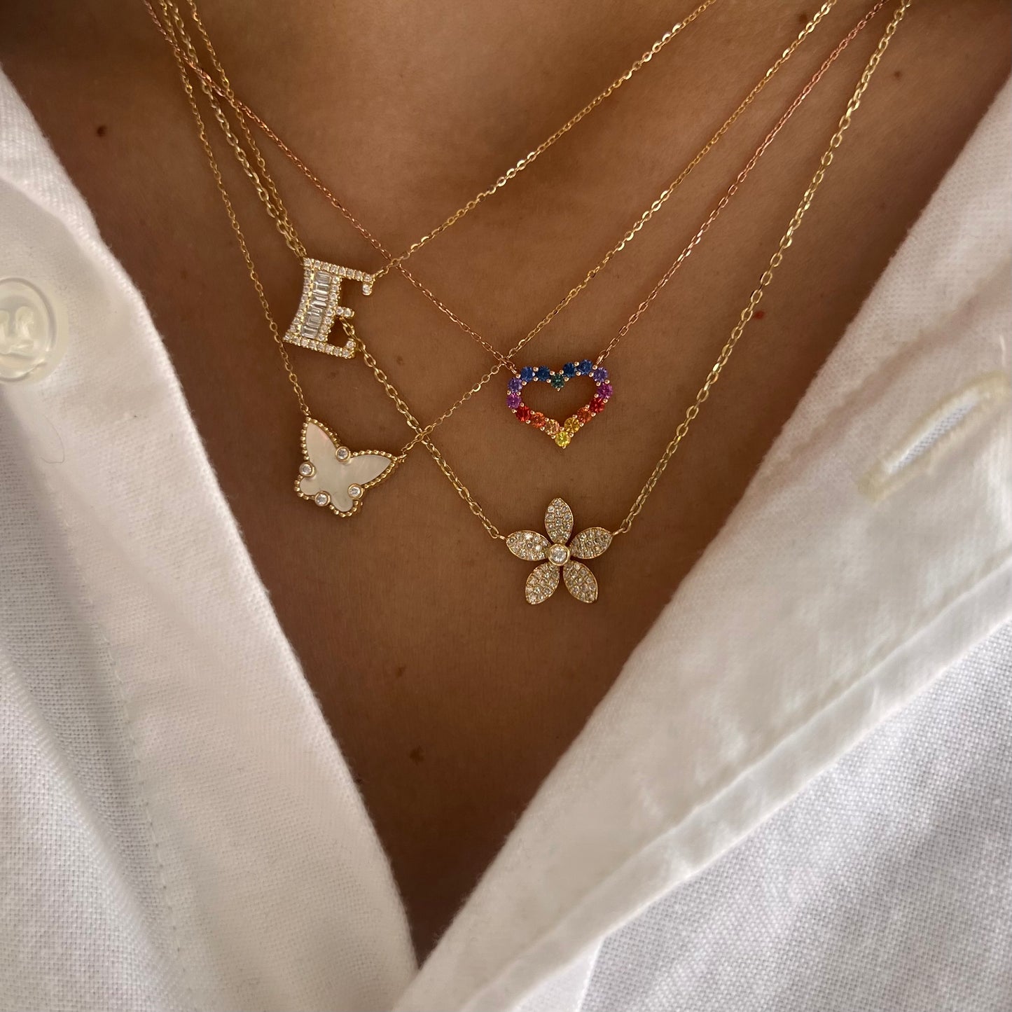 Pink Mother of Pearl & 4 Diamond Butterfly Necklace