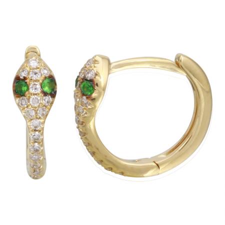 Load image into Gallery viewer, Diamond &amp;amp; Emerald Serpent Huggie Earrings
