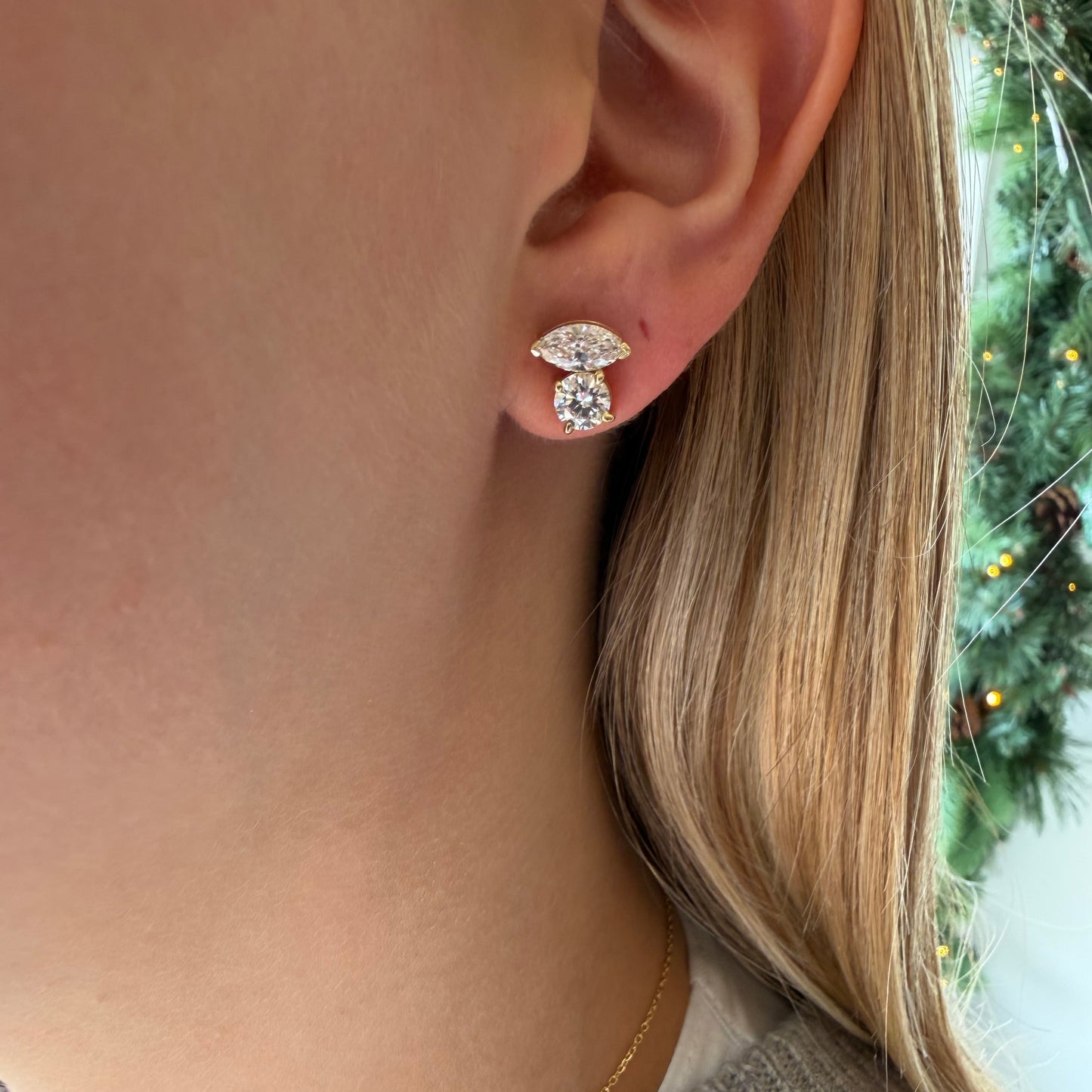 Marquee & Round Diamond Earring
