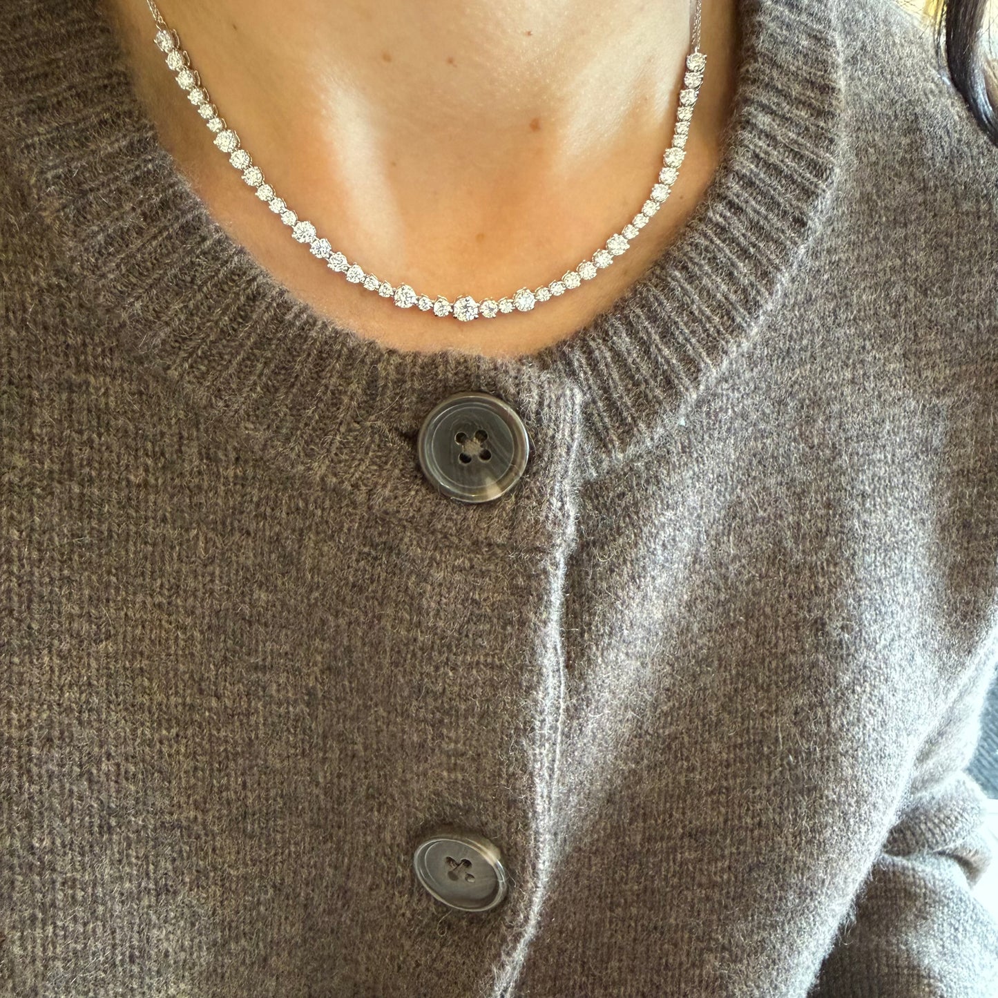 Partway Graduated Round Lab Diamond Tennis Necklace On Double Chain