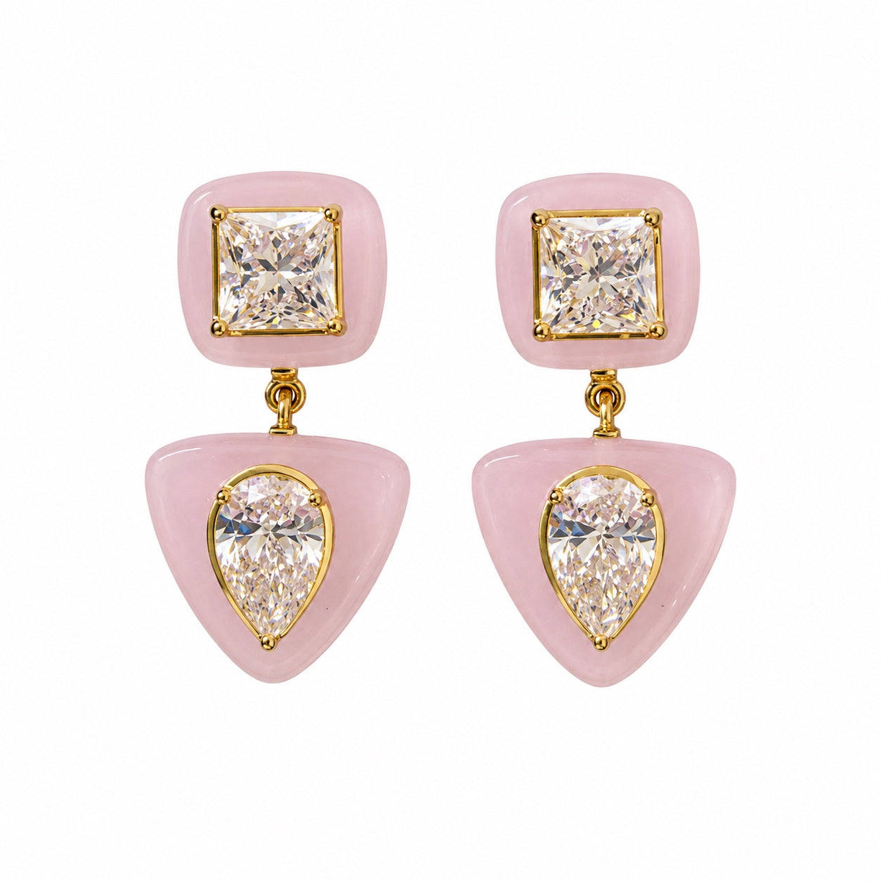 Pink Jade & Lab Grown Diamond Drop Earrings