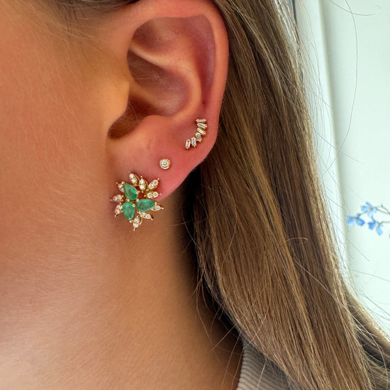 3 Pear Emeralds & Diamond Marquees Cluster Earrings