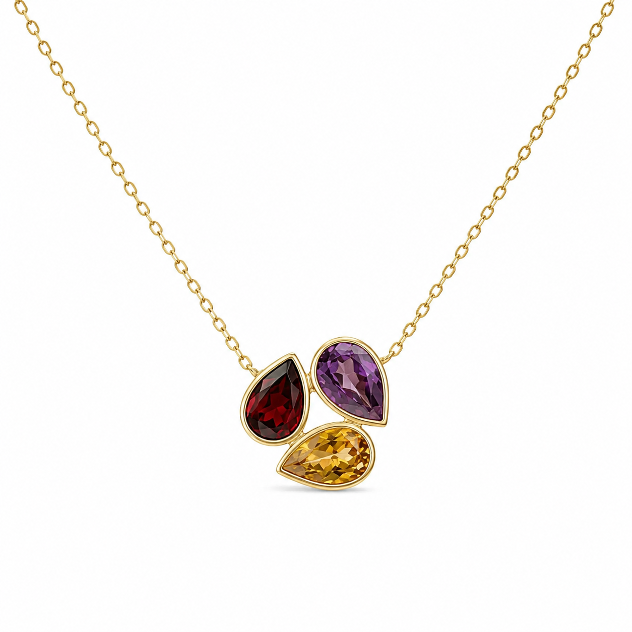 Triple Colored Stone Pear Necklace