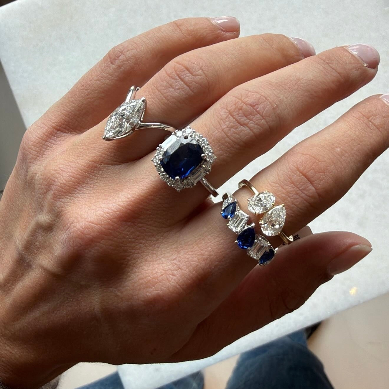 Halfway Lab Diamond & Blue Sapphire Mixed Shape Ring