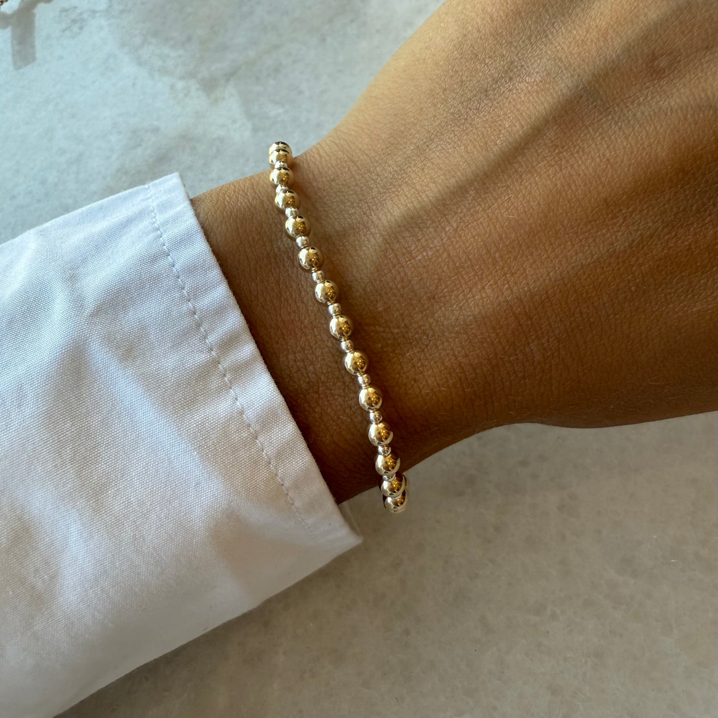 2MM White & 4MM Yellow Stretch Ball Bracelet