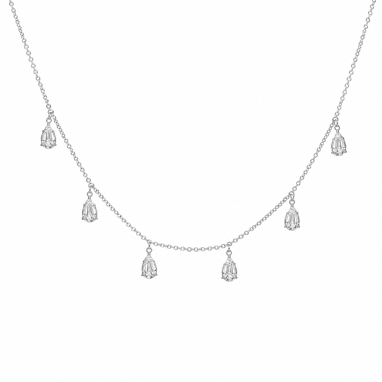 7 Baguette Diamond Pear Hanging Necklace