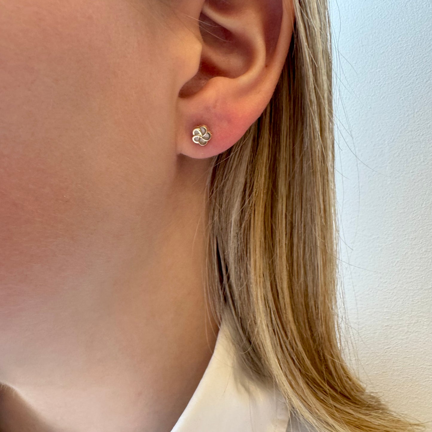 Gold & Mother of Pearl Flower Screwback Earring