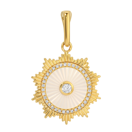 Fluted Mother of Pearl & Diamond Ray Disc Charm