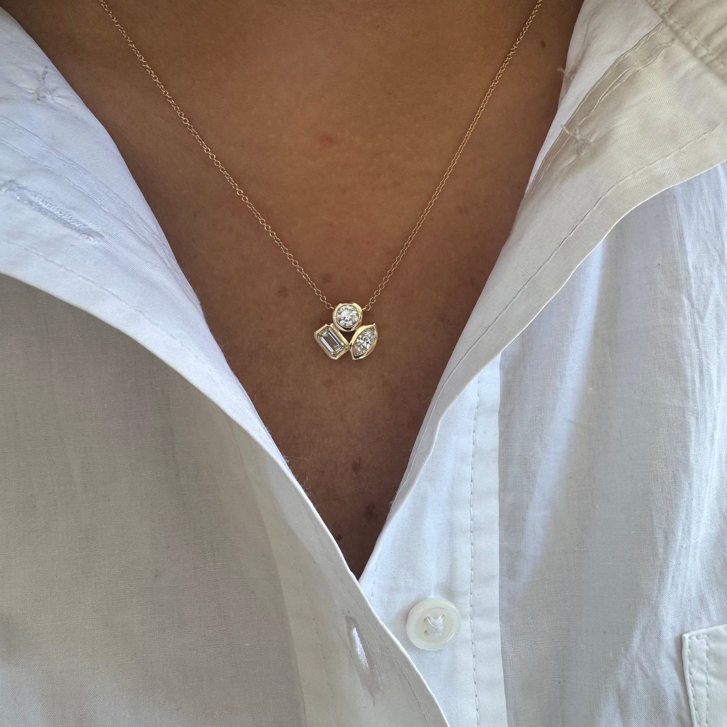 3 Stone Lab Bezel Diamond Necklace