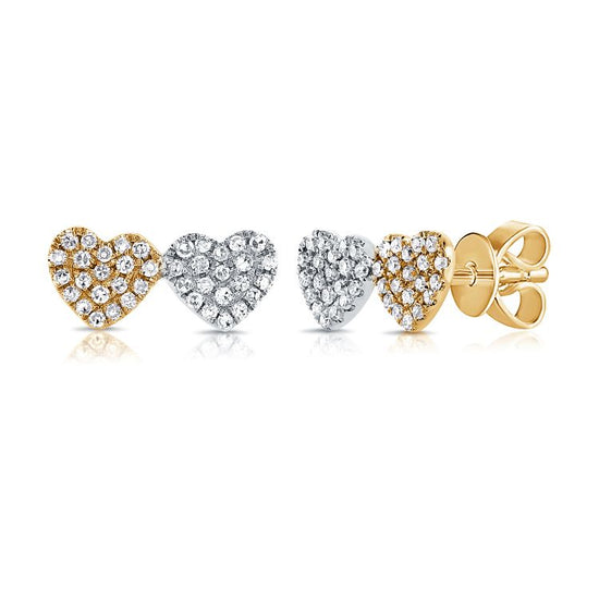 Double Mini Pave Diamond Heart Earrings