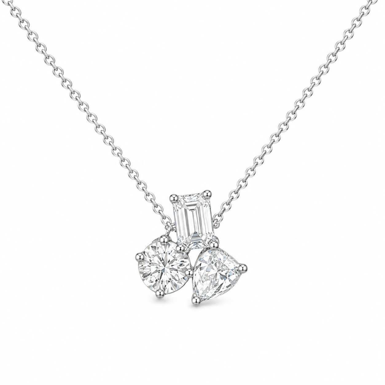 3 Stone Mixed Shape Lab Diamond Necklace