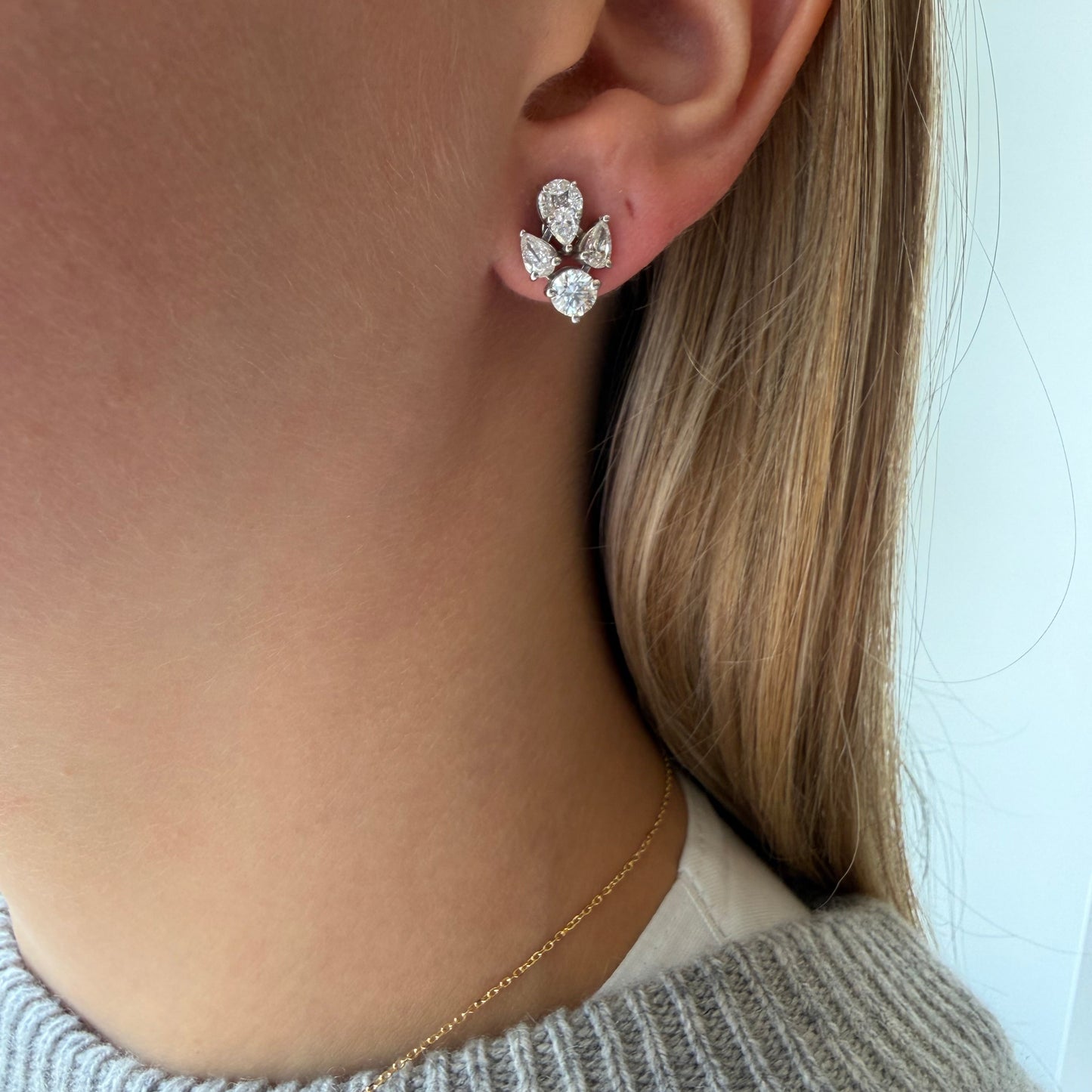 Pear & Round Cluster Diamond Earring