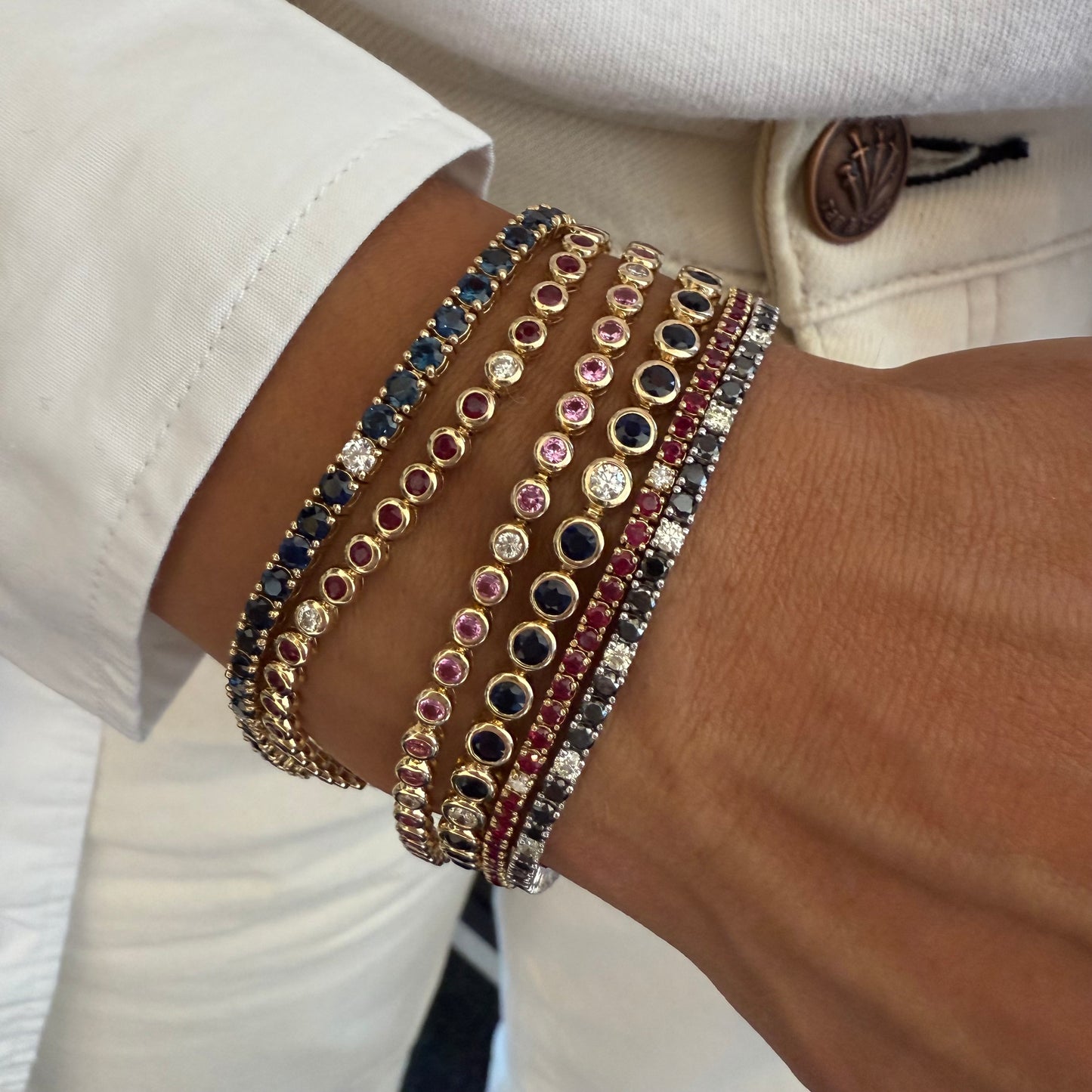 Blue Sapphire & Diamond Bezel Tennis Bracelet