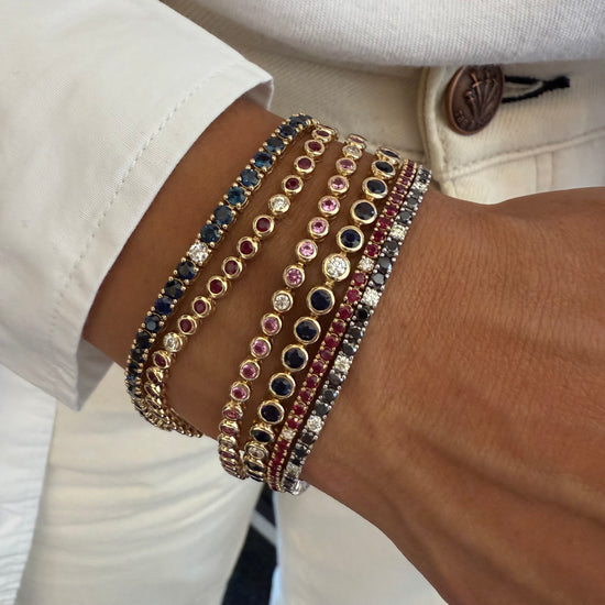 Blue Sapphire & Diamond Bezel Tennis Bracelet