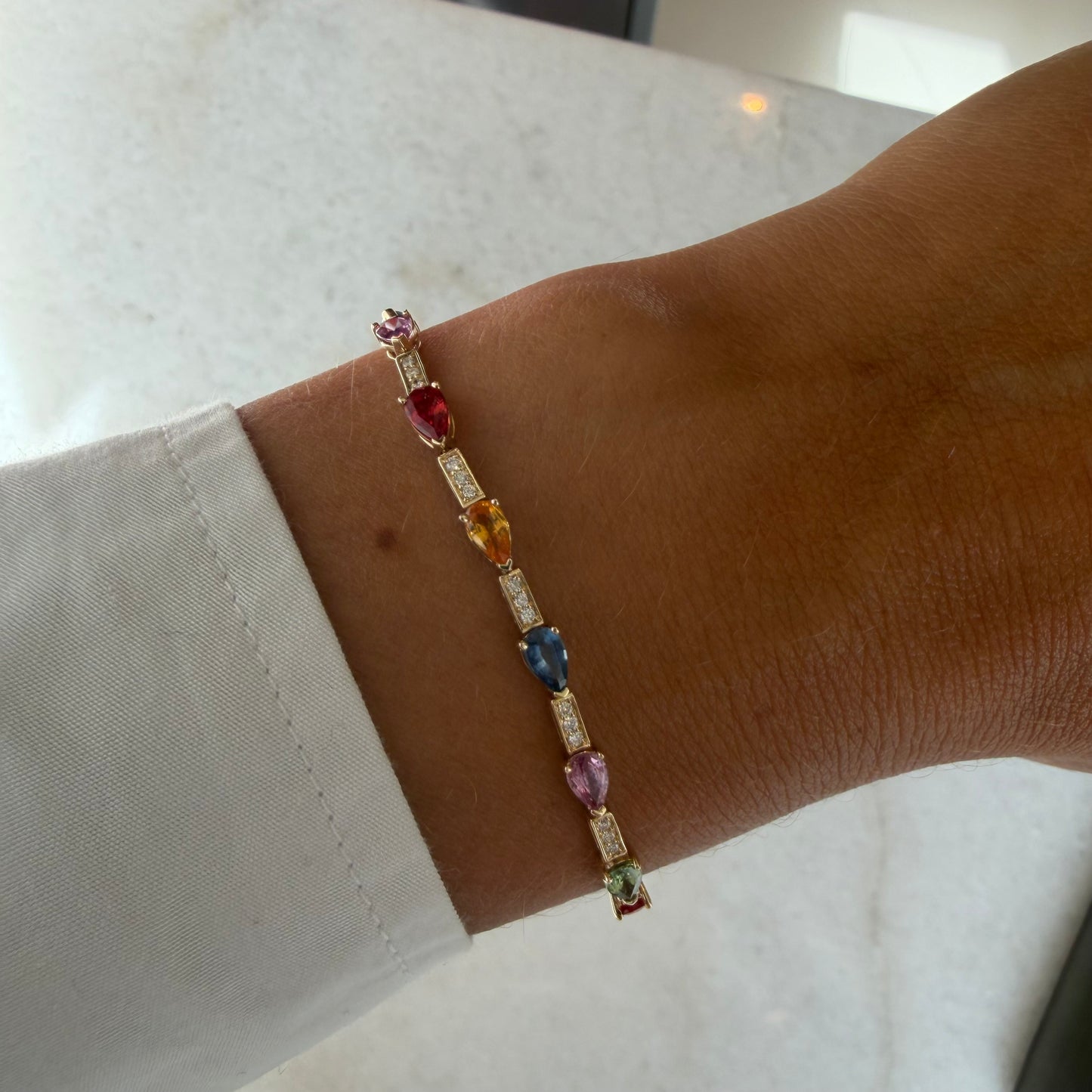Pave Diamond & Pear Mixed Color Chain Bracelet