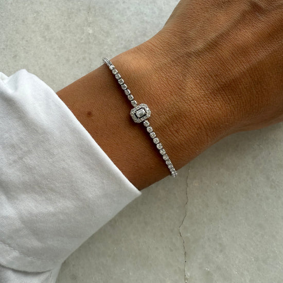 Lab Diamond Tennis Bracelet W/ Emerald Halo