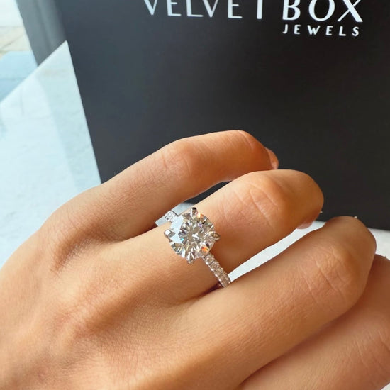 Round Lab Grown Engagement Ring With Pave Band & Hidden Halo