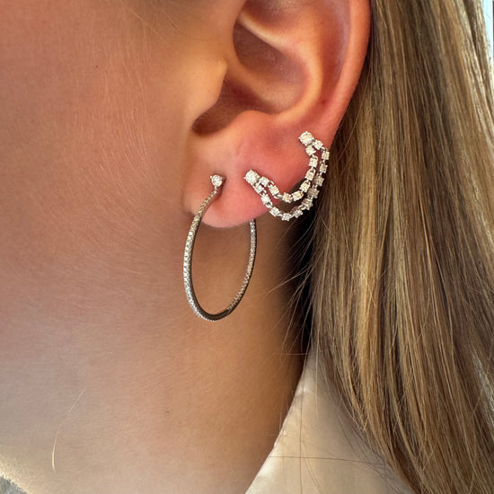 1 3/16 Inch Diamond Hoops with Diamond Post