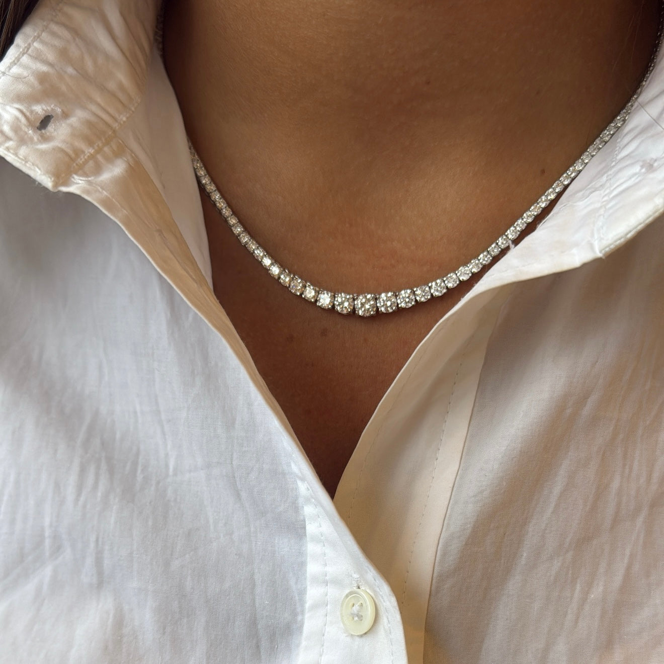 Lab Grown 4 Prong Graduated Diamond Tennis Necklace