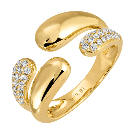 Gold & Pave Diamond Asymmetrical Open Ring